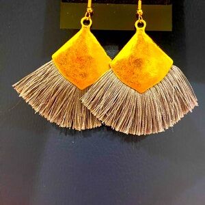 Gold and Gray Tassel Earrings